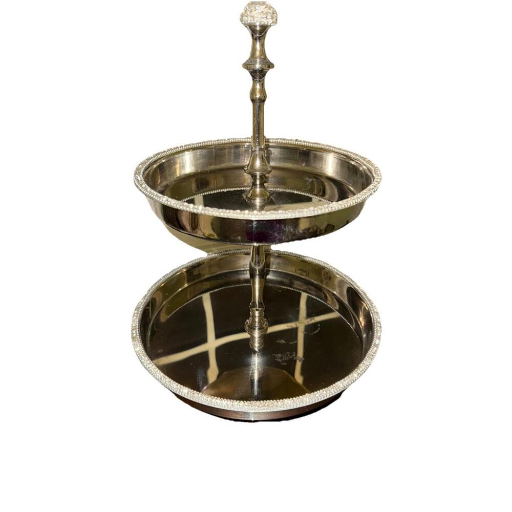 Silver Rhinestone Party Tray 2-tier  Candy Snack Dessert Serving Tray see pics